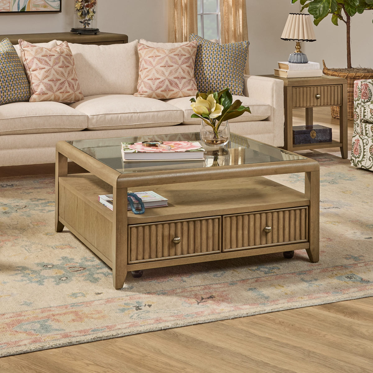 Flexsteel Reed Square Coffee Table with Casters