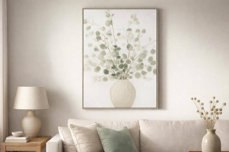 Soft Grove I Hand-Embellished Canvas In Frame - Sage / Ivory