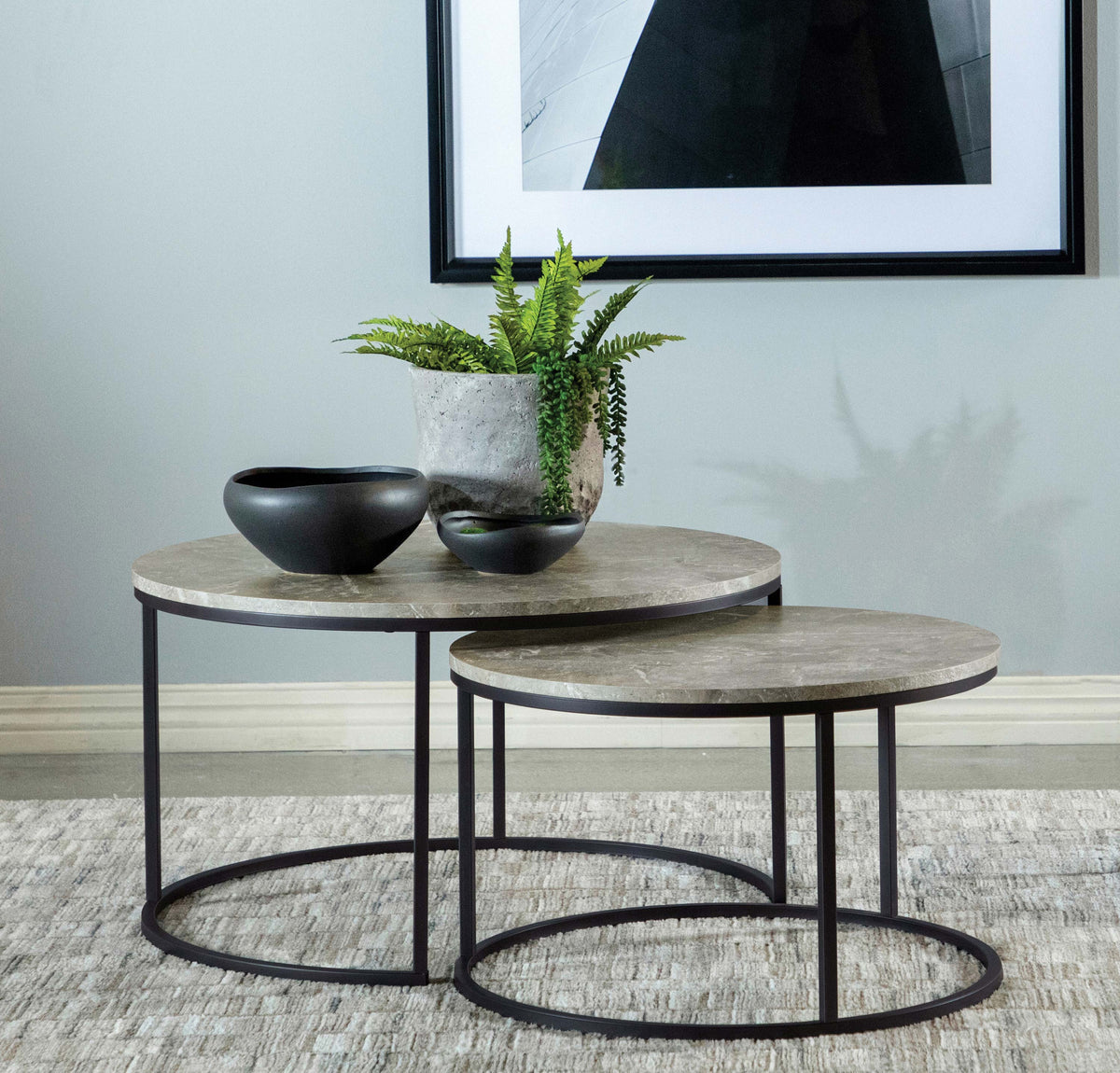 Lainey Round Faux Marble Nesting Coffee Table