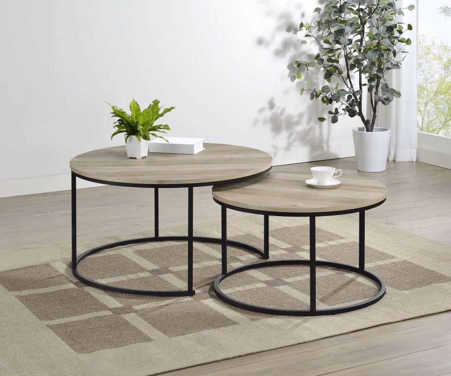 Lainey Round Faux Marble Nesting Coffee Table Distressed Pine