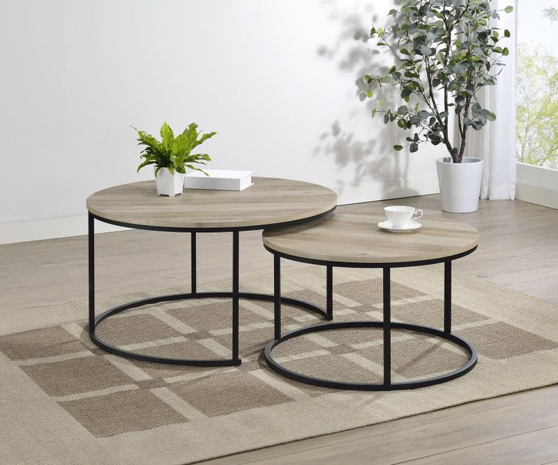 Lainey Round Faux Marble Nesting Coffee Table Distressed Pine