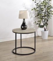 Lainey Round Faux Marble Side End Table Distressed Pine