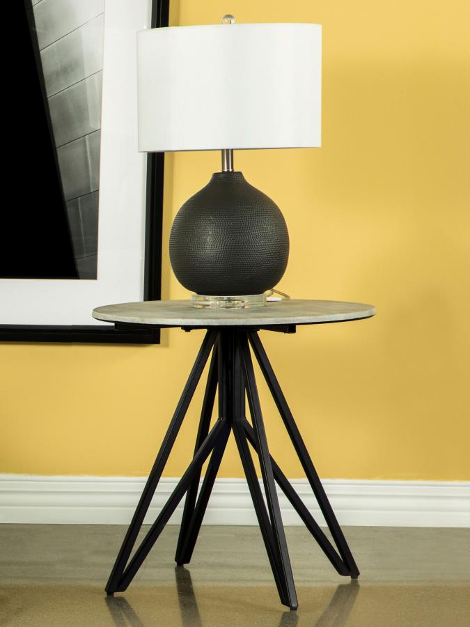Hadi Round SmartTop Side End Table Cement and Gunmetal Default Title