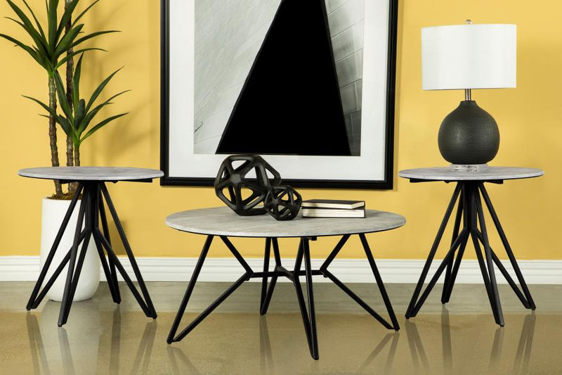 Hadi Round SmartTop Coffee and End Table Set Cement 3-piece