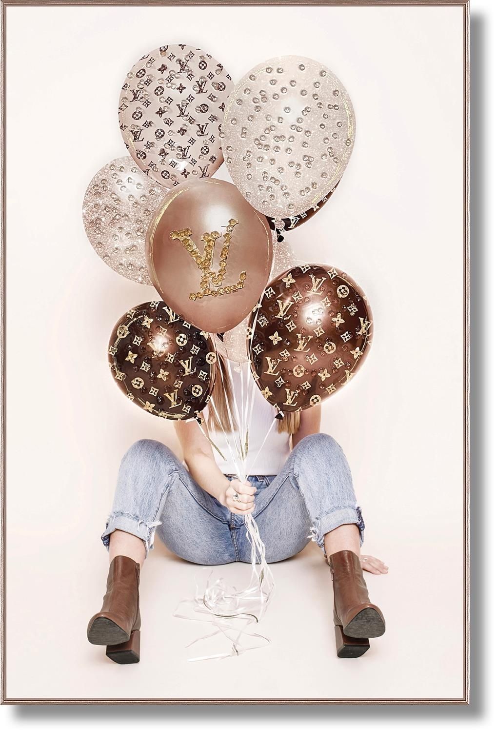 Rose Metallic Balloons - 32" x 47" Framed Wall Art - Beige