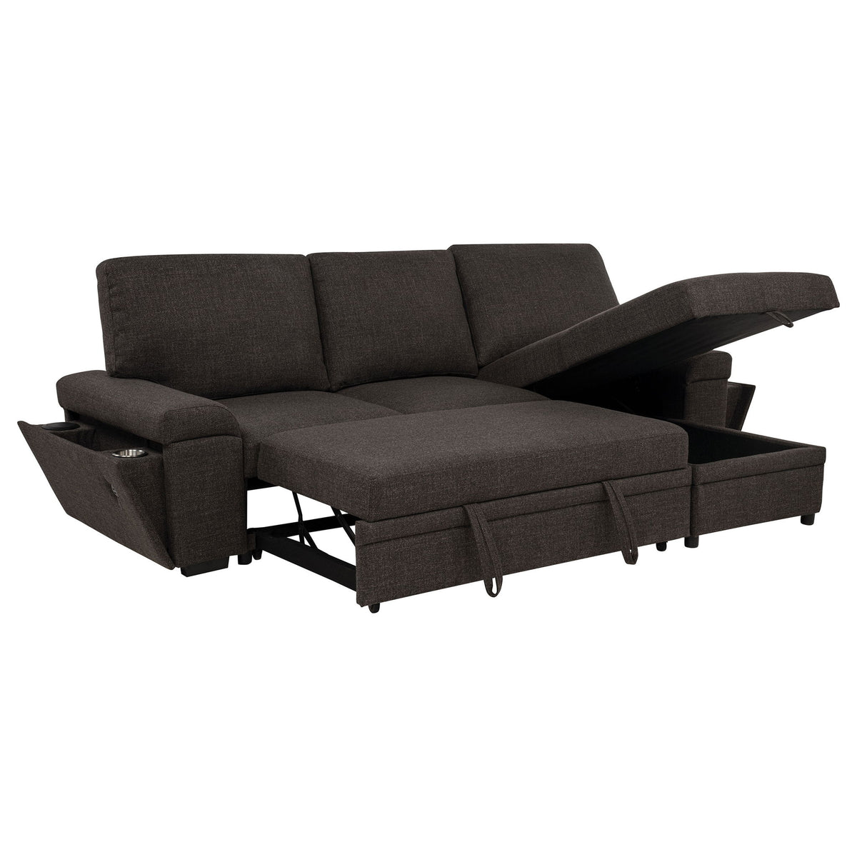 Demko Sleeper Sectional Sofa with Speaker and Storage Chaise Brown