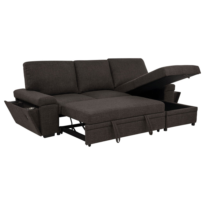 Demko Sleeper Sectional Sofa with Speaker and Storage Chaise Brown