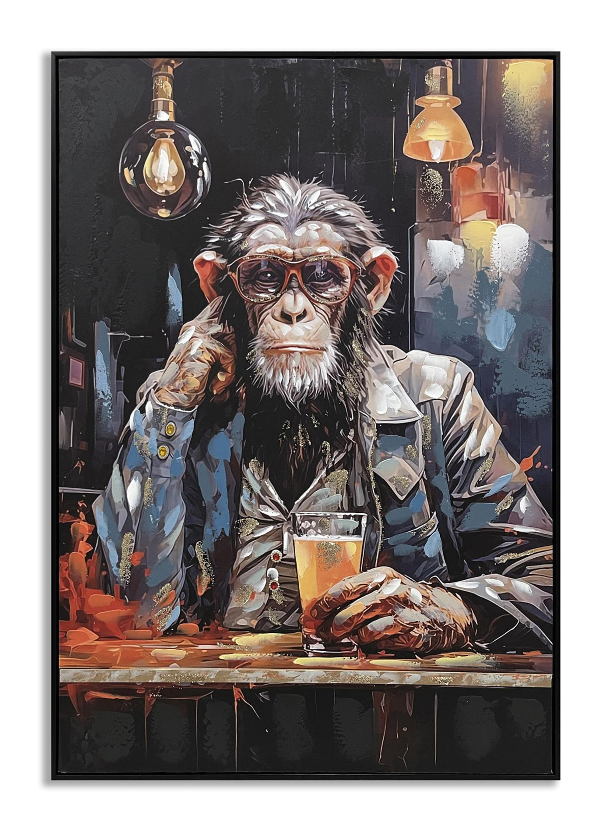 Pensive Primate Toast - 28" x 40" Framed Wall Art - Dark Brown