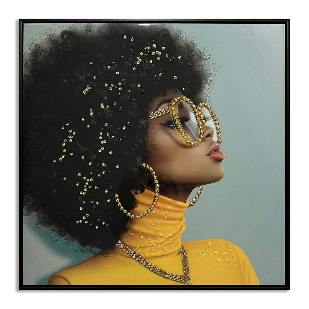 Golden Gaze Icon - 25" x 25" Framed Wall Art - Yellow