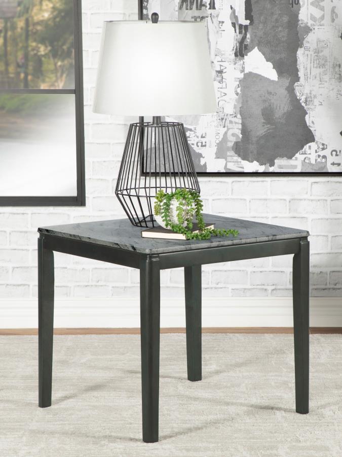 Mozzi Square Faux Marble Side End Table Grey and Black Default Title