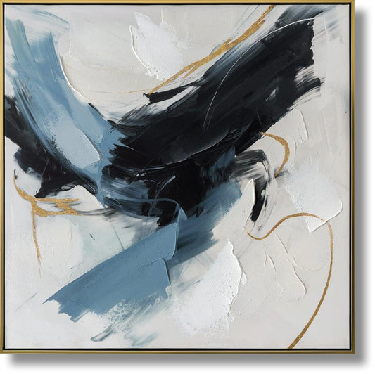 Blue Ember Motion - 33" x 33" Framed Wall Art - Black / Blue