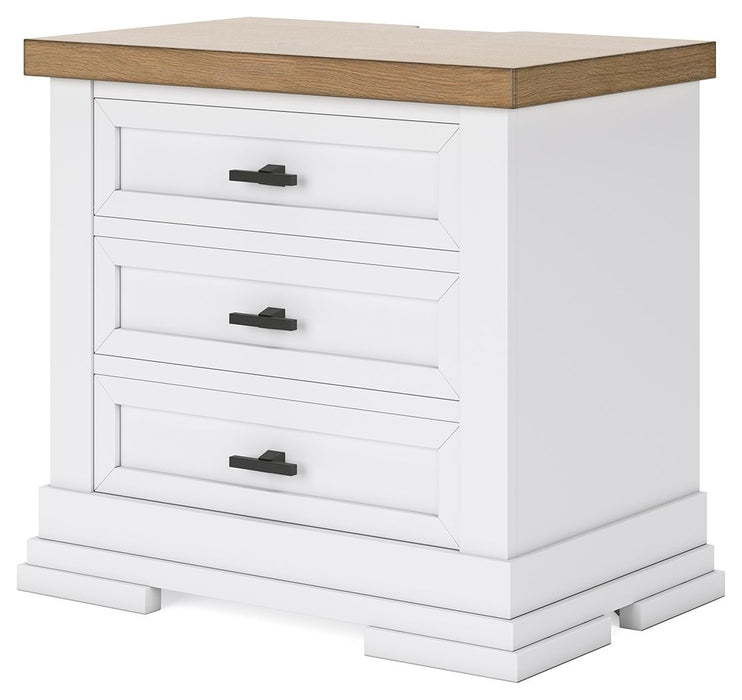 Ashbryn - White / Natural - Three Drawer Night Stand