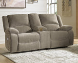 Draycoll Power Reclining Loveseat with Console - Slate