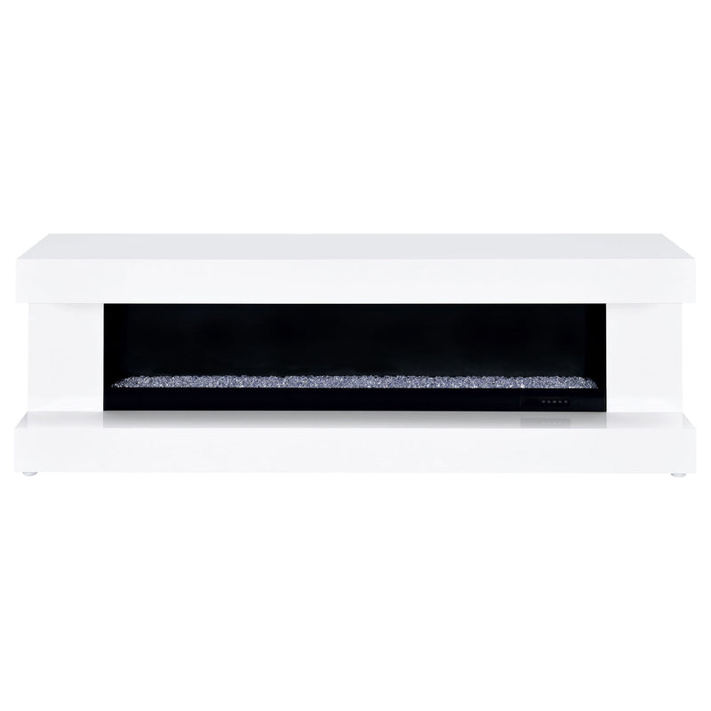 Mallory TV Stand Fireplace Console Bluetooth Speaker White High Gloss