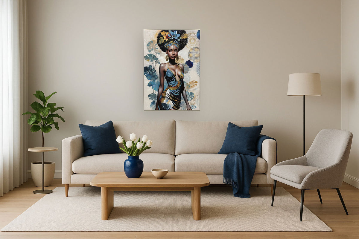 Regal Tropic Gaze - 40" x 28" Framed Wall Art - Blue