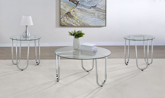 Beller 3-piece Round Tempered Glass Top Coffee Table Set Chrome