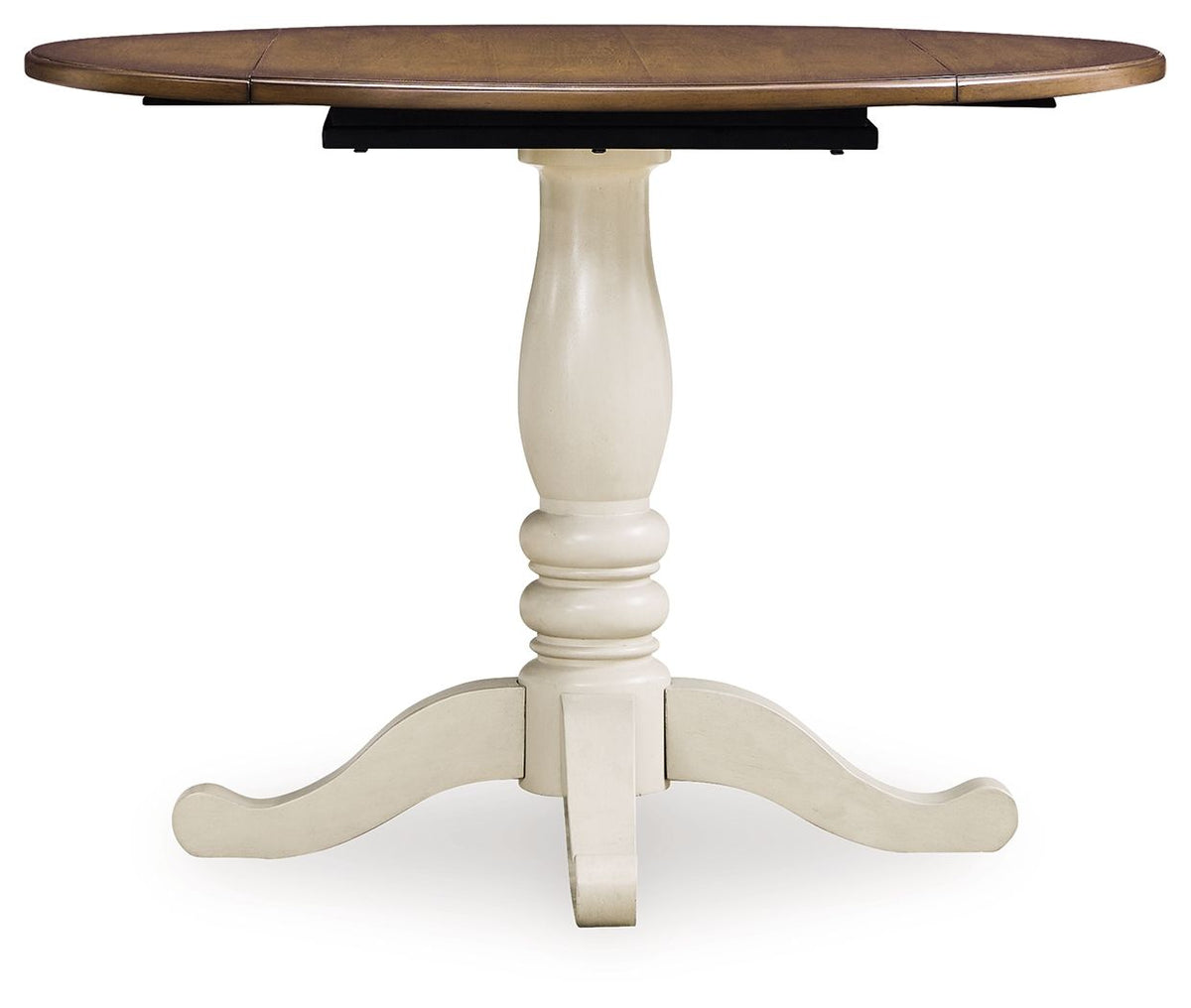 Wirloni - Round Dining Room Drop Leaf Table - Antique White / Brown