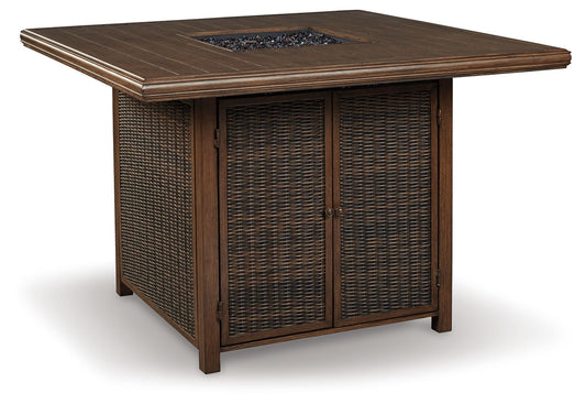 Paradise Trail - Square Bar Table w/Fire Pit - Medium Brown