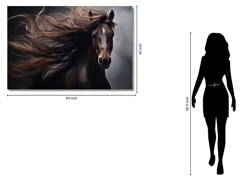 Majestic Mane Storm - 40" x 60" Framed Wall Art - Dark Brown