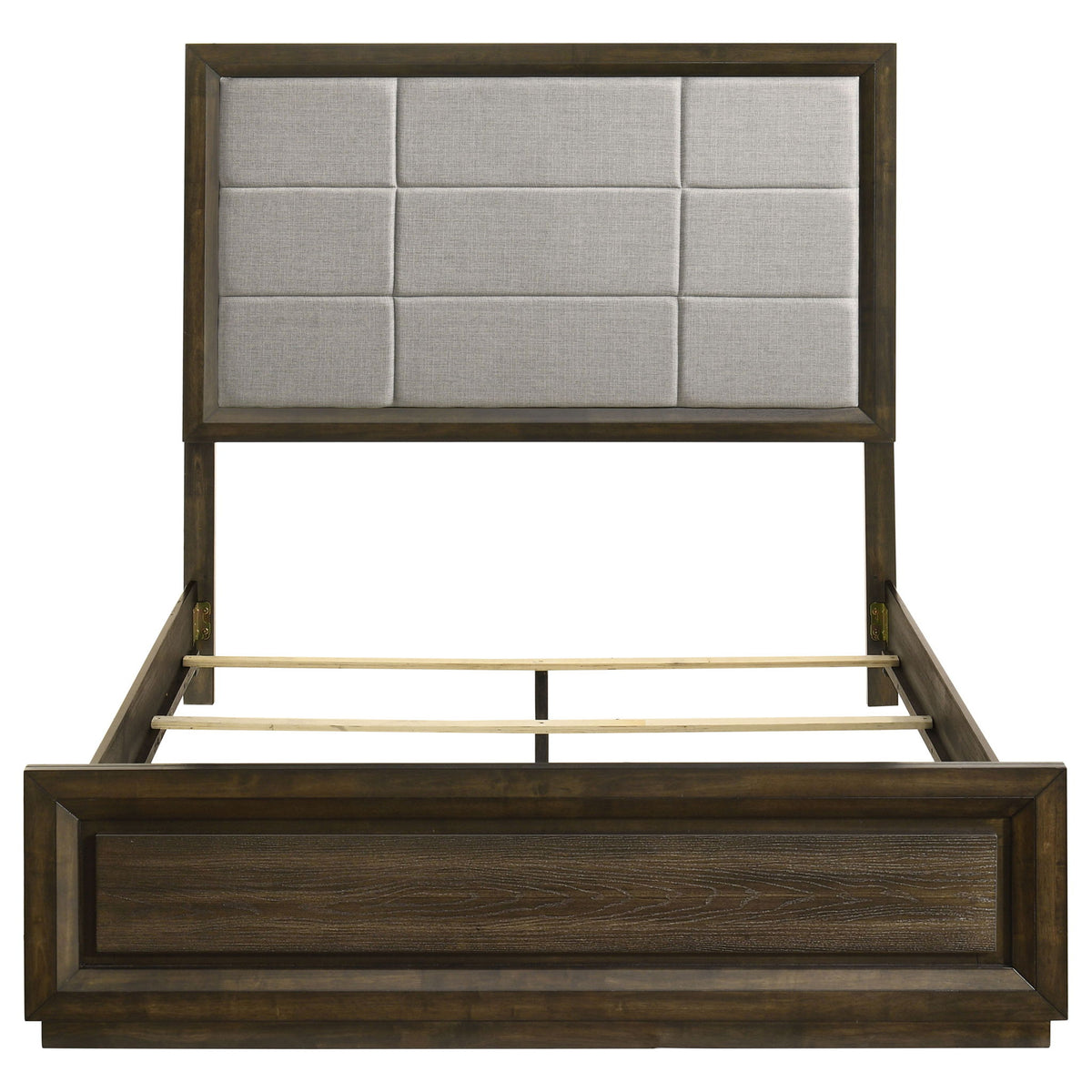 Atlas 63-inch Queen Upholstered Panel Bed Grey and Dark Oak