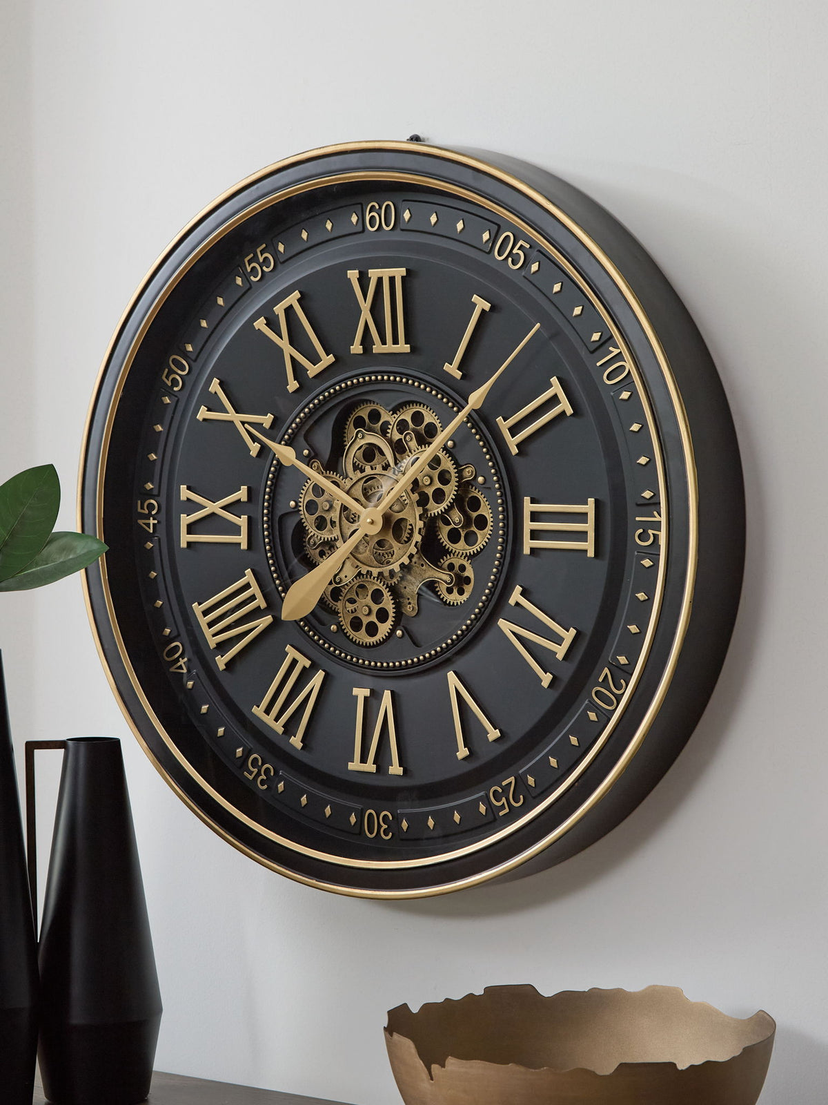 Dairton - Wall Clock - Black / Gold Finish