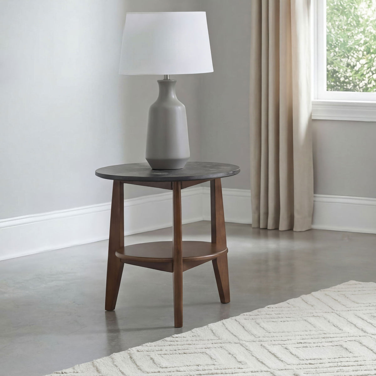 Bradley Round SmartTop End Side Table Smokey Grey and Brown
