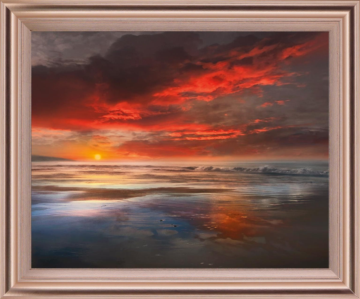 Fiery Dusk Reflection - 28" x 34" Framed Wall Art - Orange