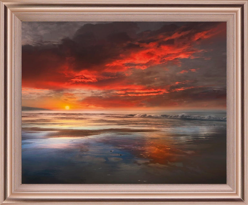 Fiery Dusk Reflection - 28" x 34" Framed Wall Art - Orange