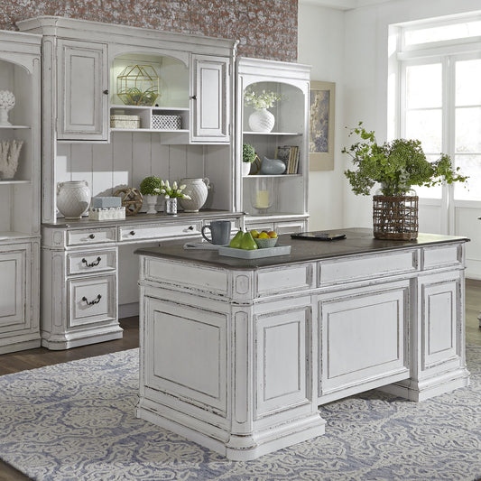 Magnolia Manor - 5 Piece Home Office Set (Complete Desk) - Antique White