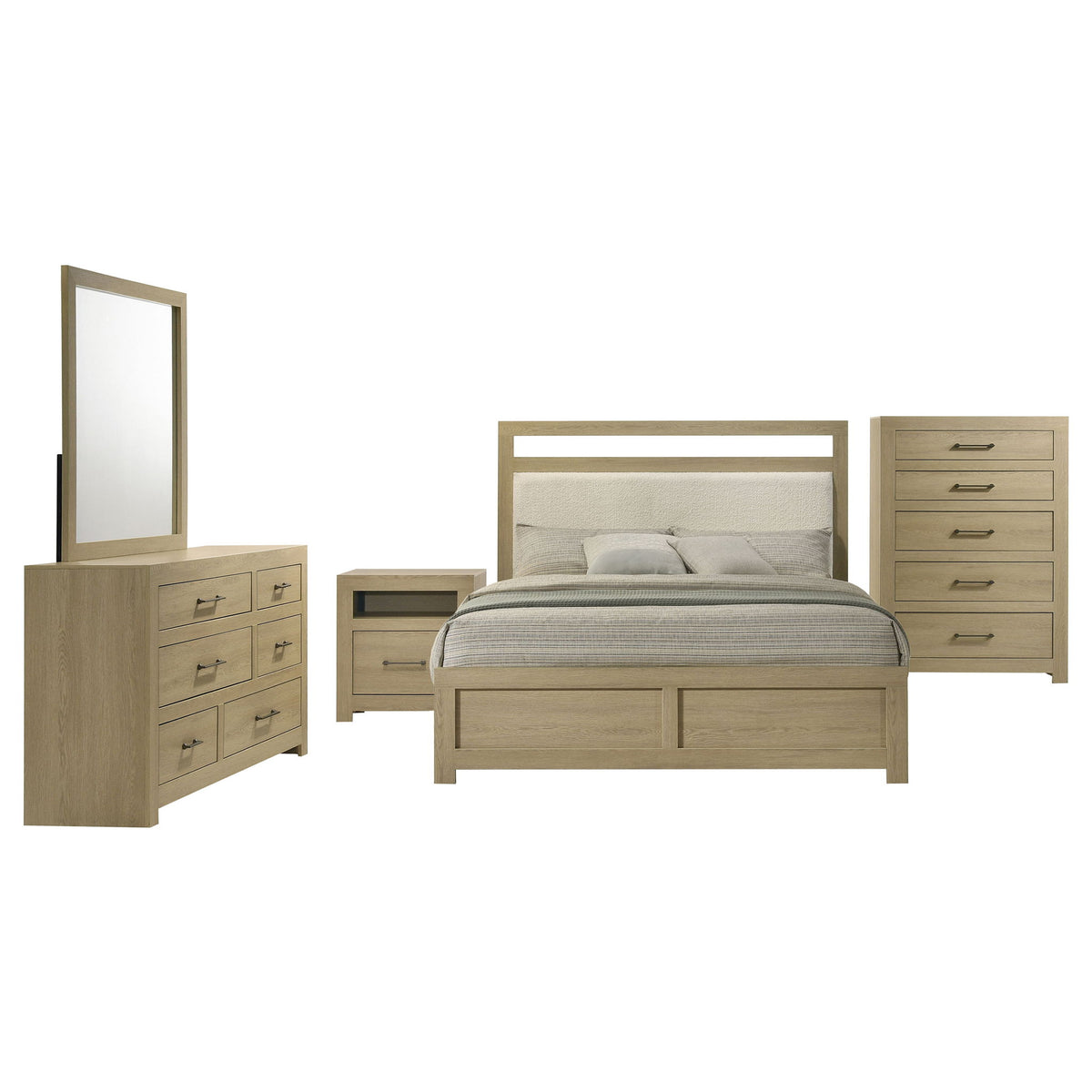 Hendricks 5-piece Eastern King Bedroom Set Light Oak