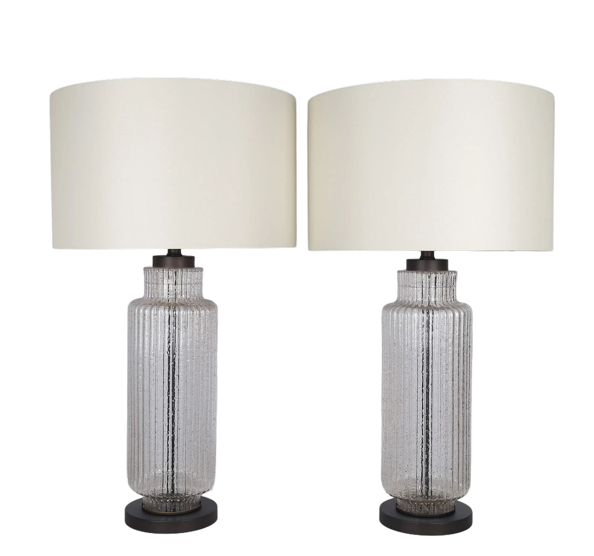 Lumina Ripple Ribbed Glass & Metal Table Lamp (Set of 2) - Clear Glass With Gold Flecks / Oil Bronze