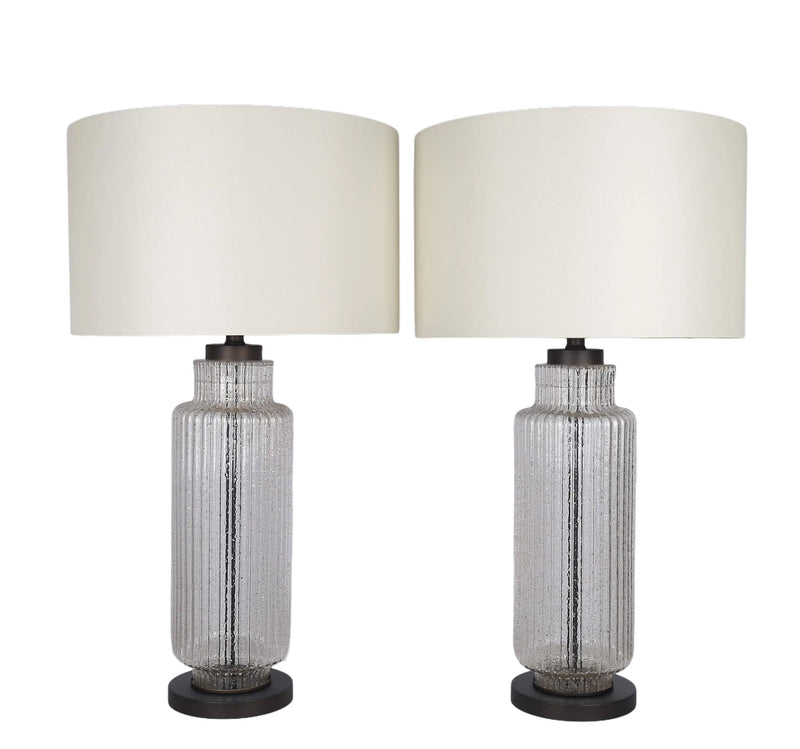 Lumina Ripple Ribbed Glass & Metal Table Lamp (Set of 2) - Clear Glass With Gold Flecks / Oil Bronze