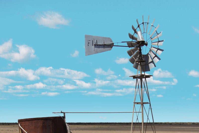 Windmill In The Field By Anna Coppel (Framed) - Light Blue