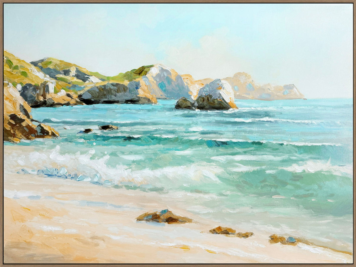 Coastal Daybreak I Hand-Embellished Canvas In Frame - Aqua / Beige