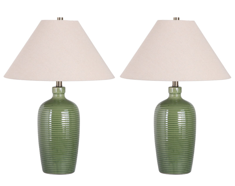 "Verdant Elegance" Ceramic Table Lamp (Set of 2) - Sage Green / Asb