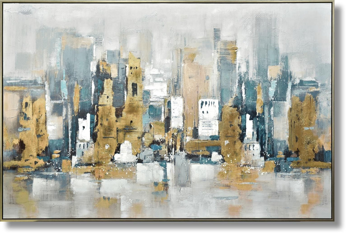 Urban Gold Reflection - 39" x 59" Framed Wall Art - Gold