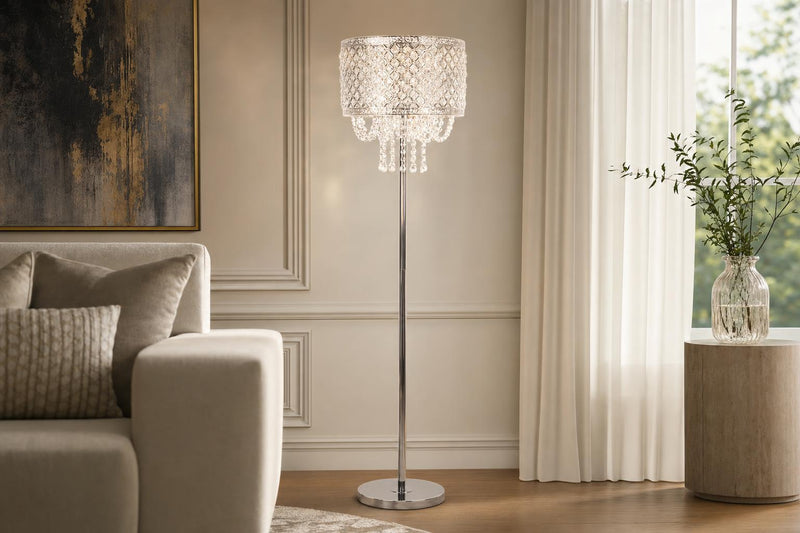 "Crystal Elegance I" Metal Floor Lamp - Polished Nickel / Clear Crystal