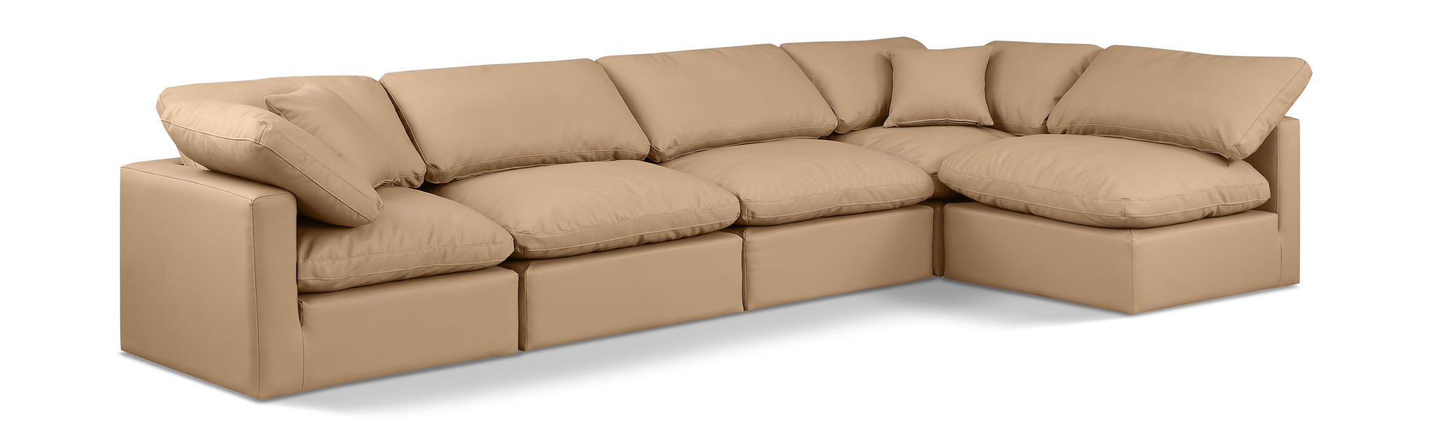 Indulge - Faux Leather 5 Piece Modular Sectional - Tan