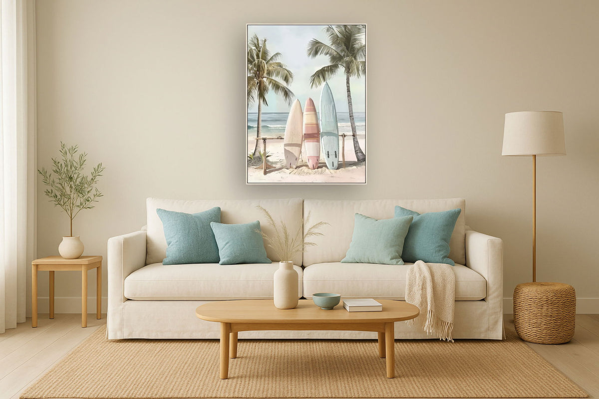Palm Breeze Trio - 32" x 48" Framed Wall Art - Beige