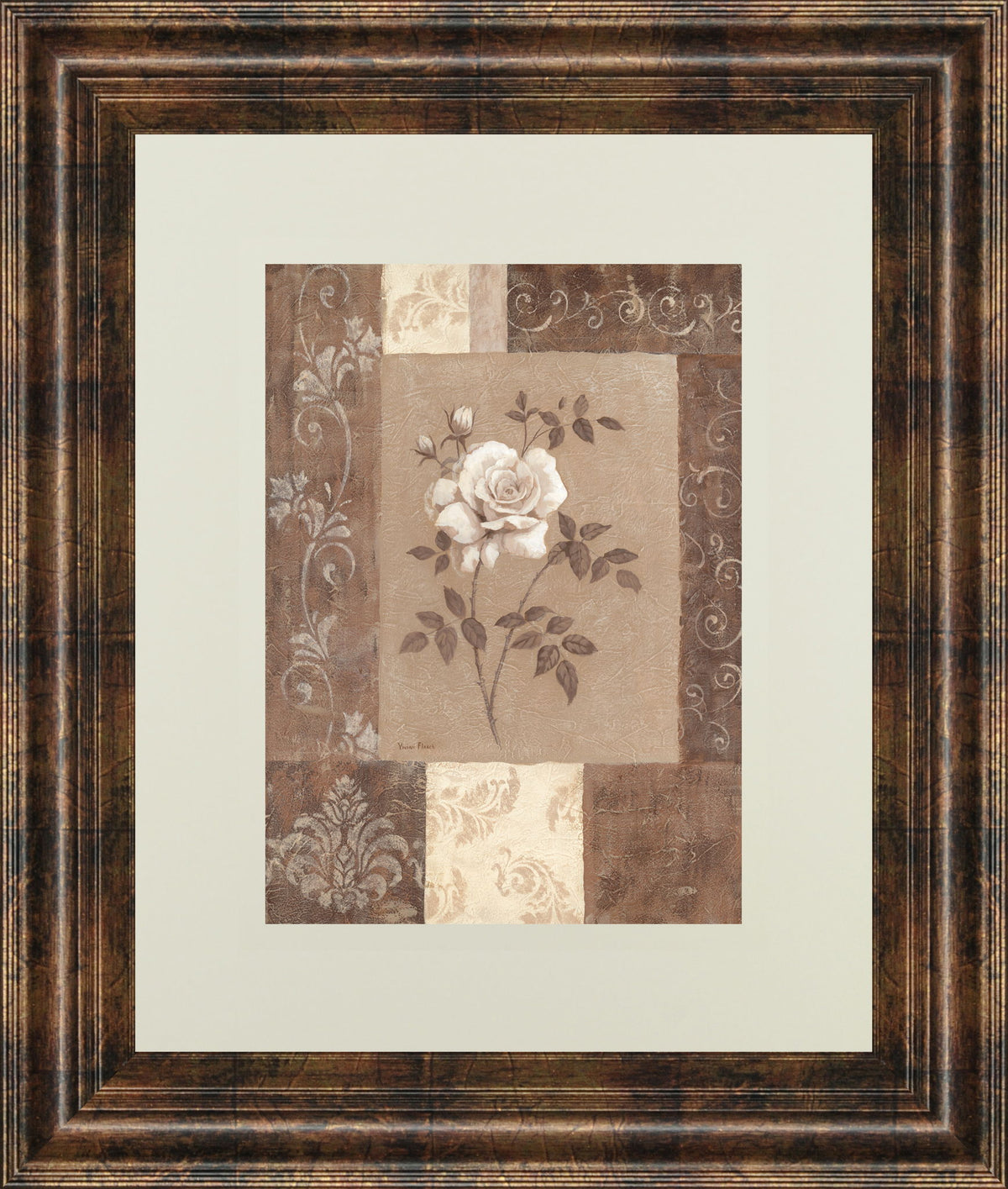 Single Rose By Vivian Flasch - Framed Print Wall Art - Light Brown