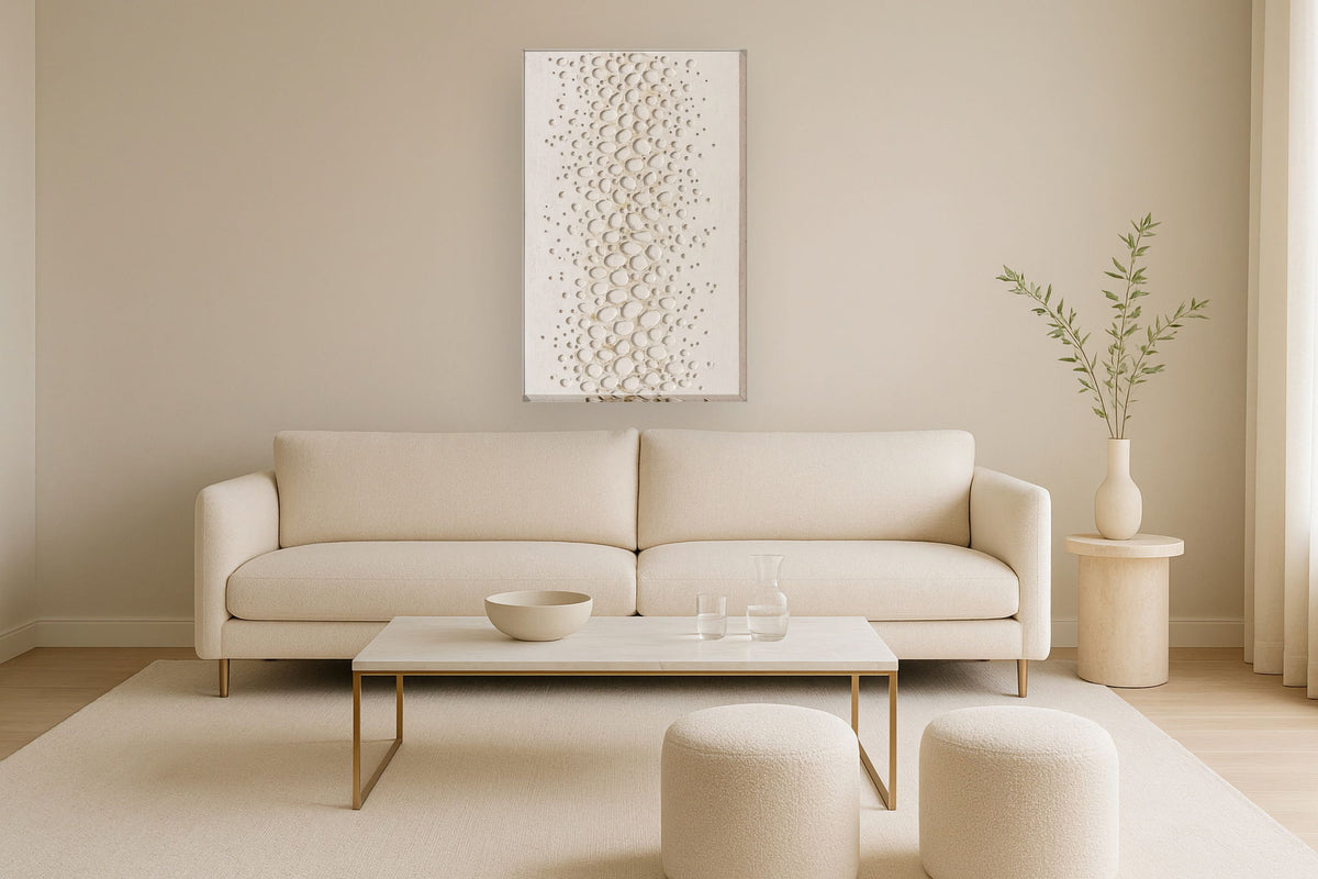 Pebbled Cream Drift - 32" x 47" Framed Wall Art - Beige