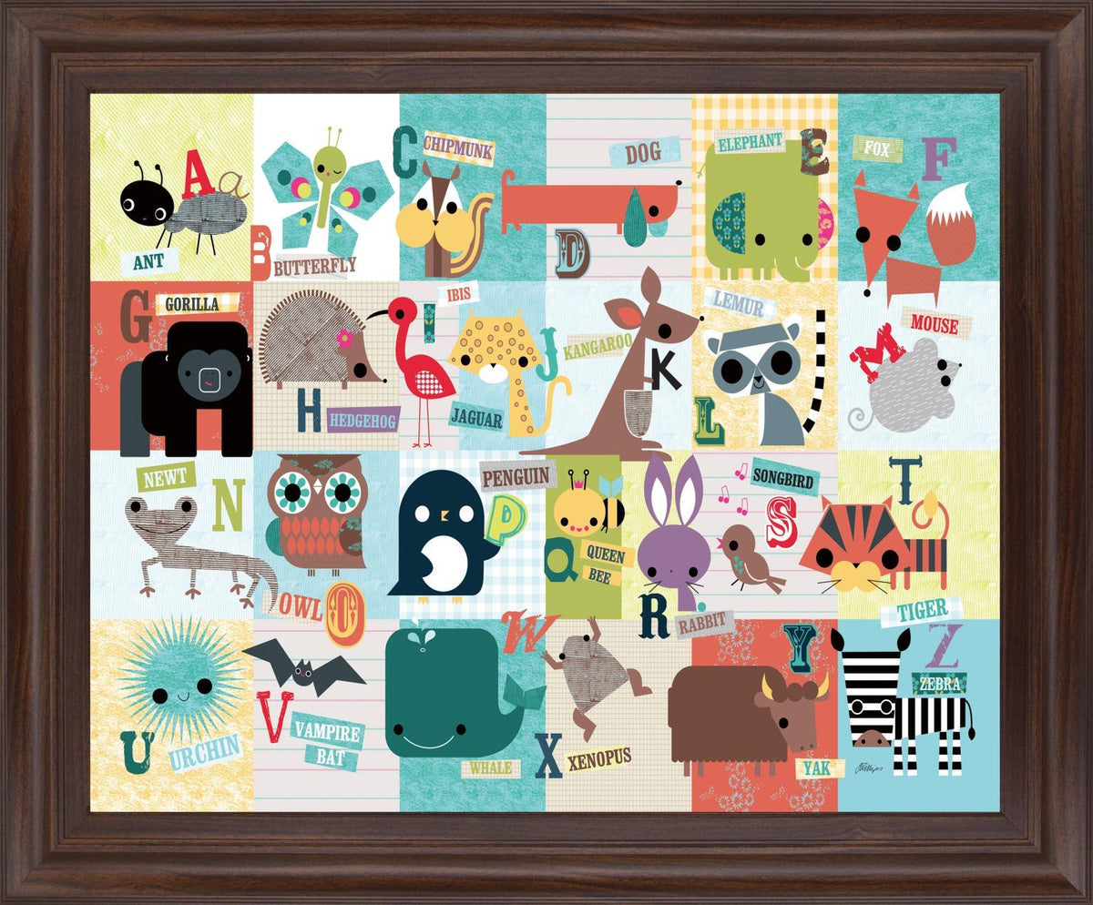 Playful Alphabet Parade - 28" x 34" Framed Wall Art - Light Blue