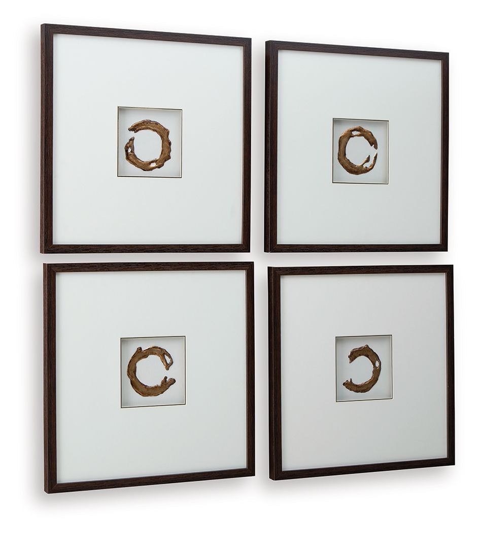 Dallbourne - Wall Art Set (Set of 4) - White / Gold Finish