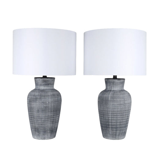 Textured Aura Textured Ceramic Table Lamp (Set of 2) - Textured Black And White Ceramic