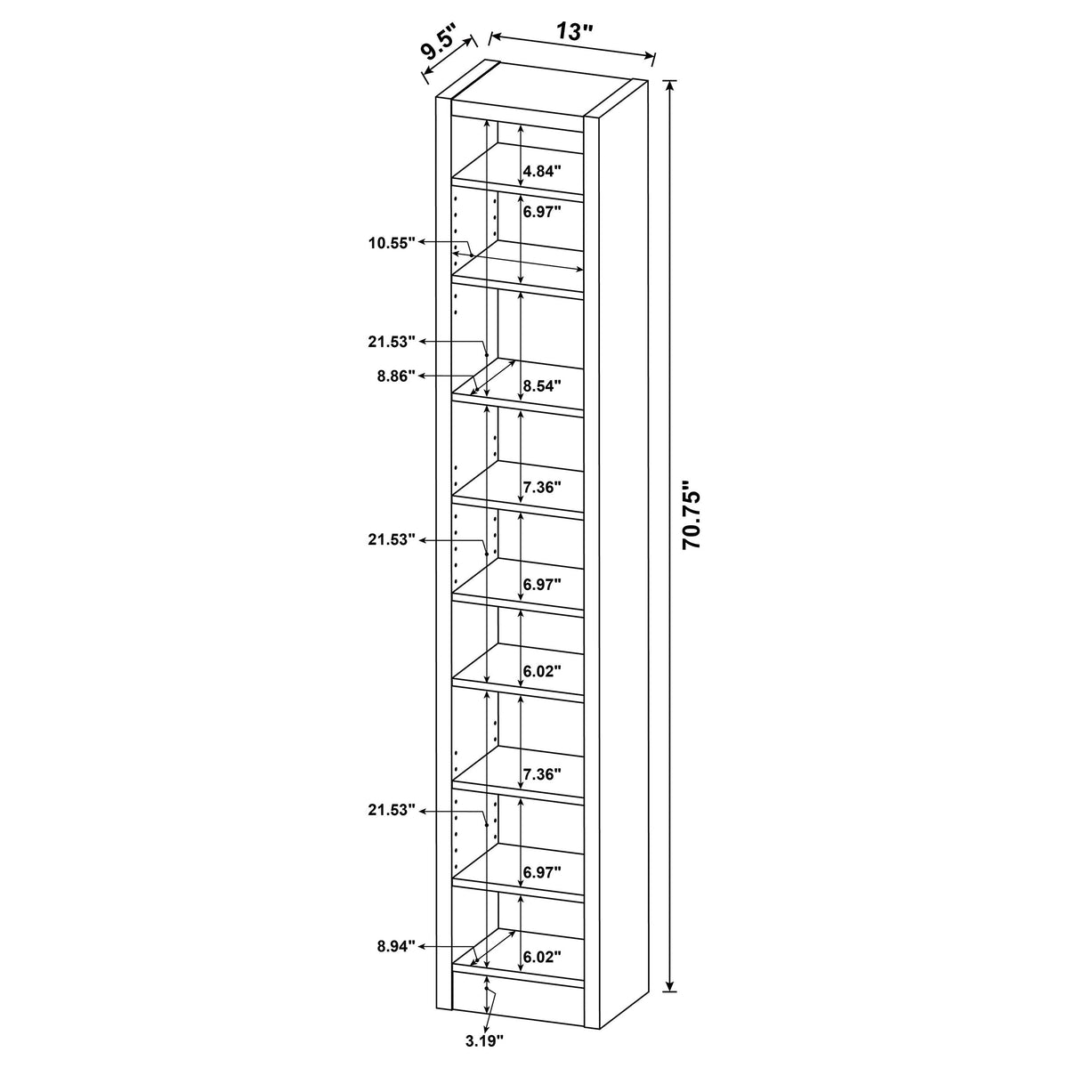 Eliam 71-inch 8-shelf Bookcase Cappuccino