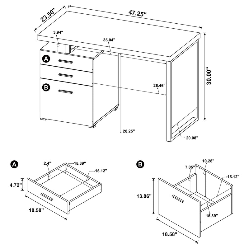 Brennan 47-inch 3-drawer Office Computer Desk