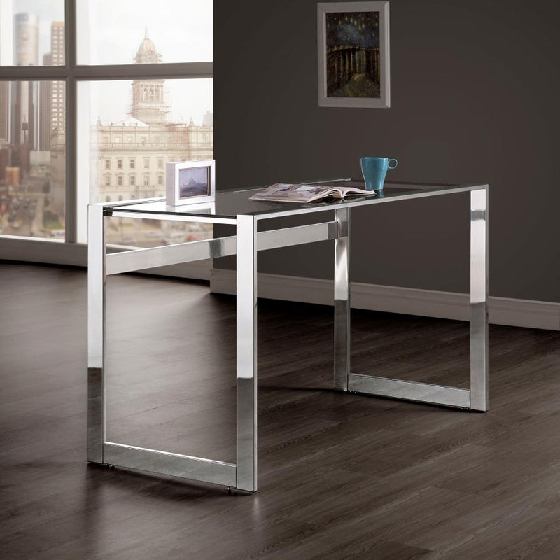 Hartford 47-inch Glass Top Writing Desk Chrome Default Title
