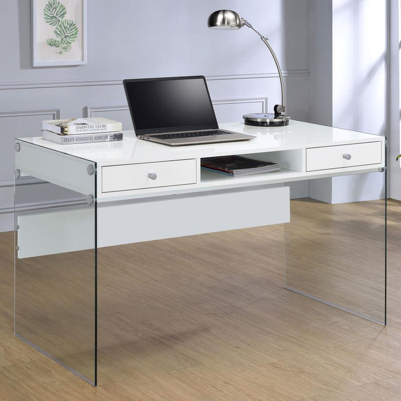 Dobrev 48-inch 2-drawer Writing Desk White High Gloss Default Title