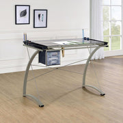Melo 41-inch Glass Top Drafting Table with Storage Silver Default Title