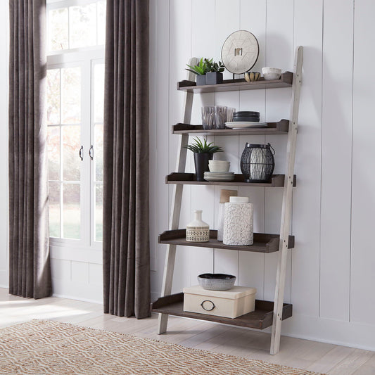 Farmhouse - Leaning Bookcase - Two Tone White / Wood Tone